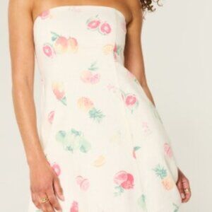 Hollister - Linen-Blend Strapless Mini Dress - Cloud White Print - Large - NWT